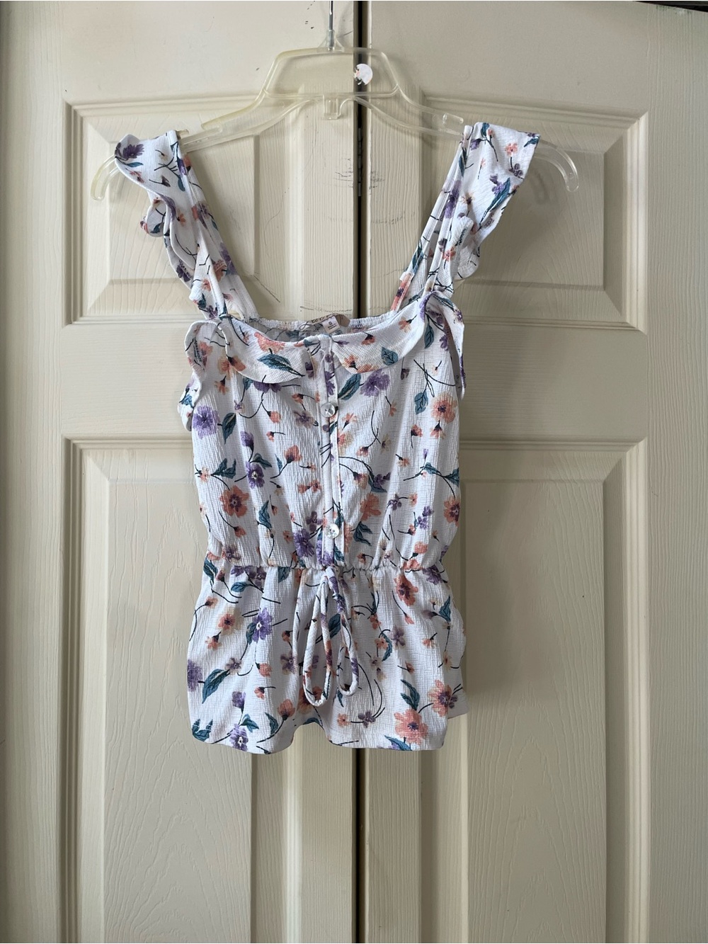 Lavish White Floral Ruffle-Strap Camisole
